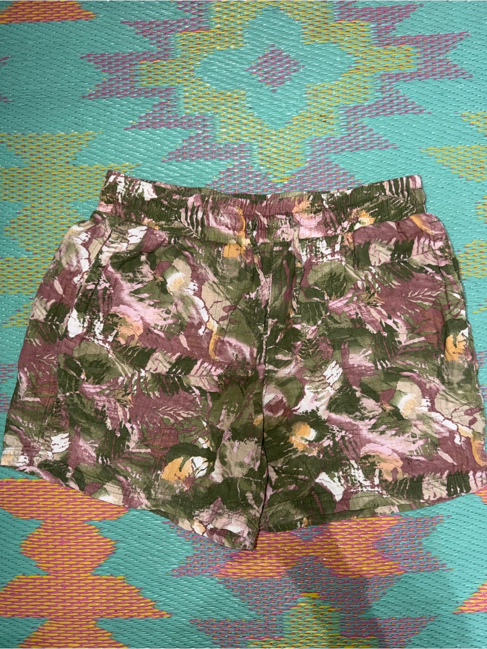 Columbia Floral-Print Athletic Shorts - Olive, Mauve, Cream